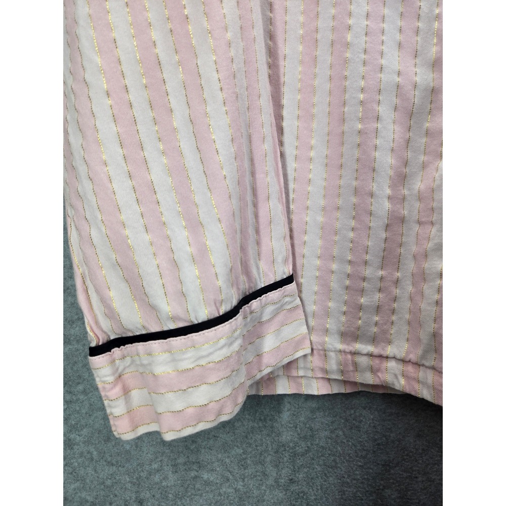 Victoria's Secret Pink White Striped Gold Lurex Pajama Set Large Button Down PJ - Picture 5 of 10